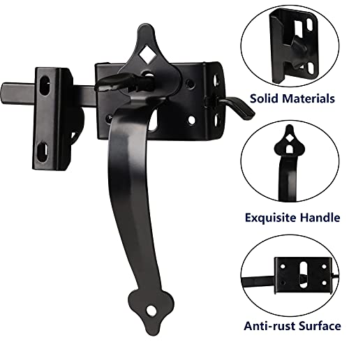 JIAHOO Gate Latch, Thumb Latch Hardware, Gate Latch for Wooden Fence Heavy Duty, Self Locking Latches with 8 inch Handle, Gate Kit for Wooden Fence & Swing Outdoor Gate – Steel, Black Finish - Image 3