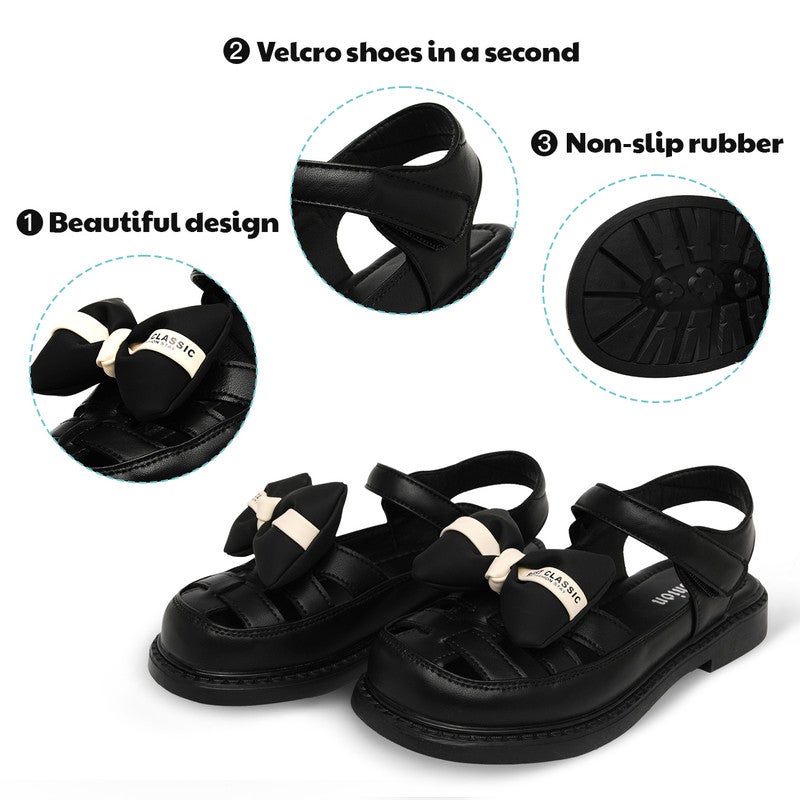 Lucky Kids Girls Bow Tie Flat Sandals Closed Toe Sandals with Adjustable Straps for Little/Big Kids - Image 2