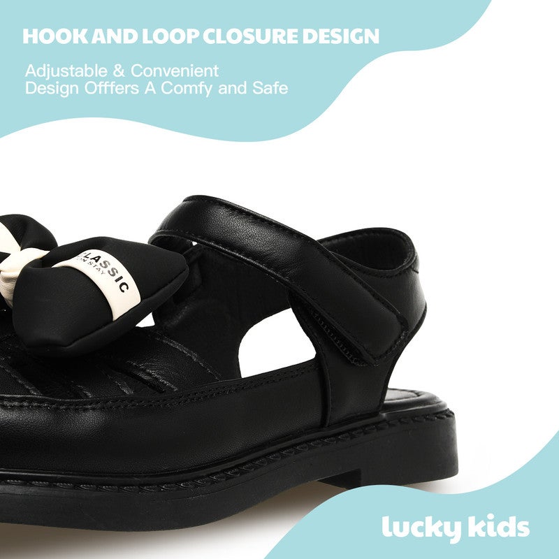 Lucky Kids Girls Bow Tie Flat Sandals Closed Toe Sandals with Adjustable Straps for Little/Big Kids - Image 5