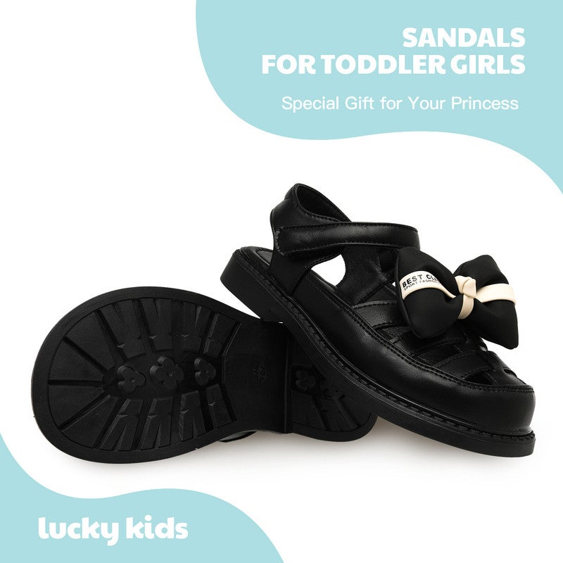 Lucky Kids Girls Bow Tie Flat Sandals Closed Toe Sandals with Adjustable Straps for Little/Big Kids - Image 4