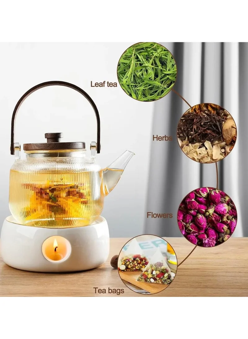 كويزيرا Premium Afternoon tea time glass teapot with 6 glasses and wooden tray