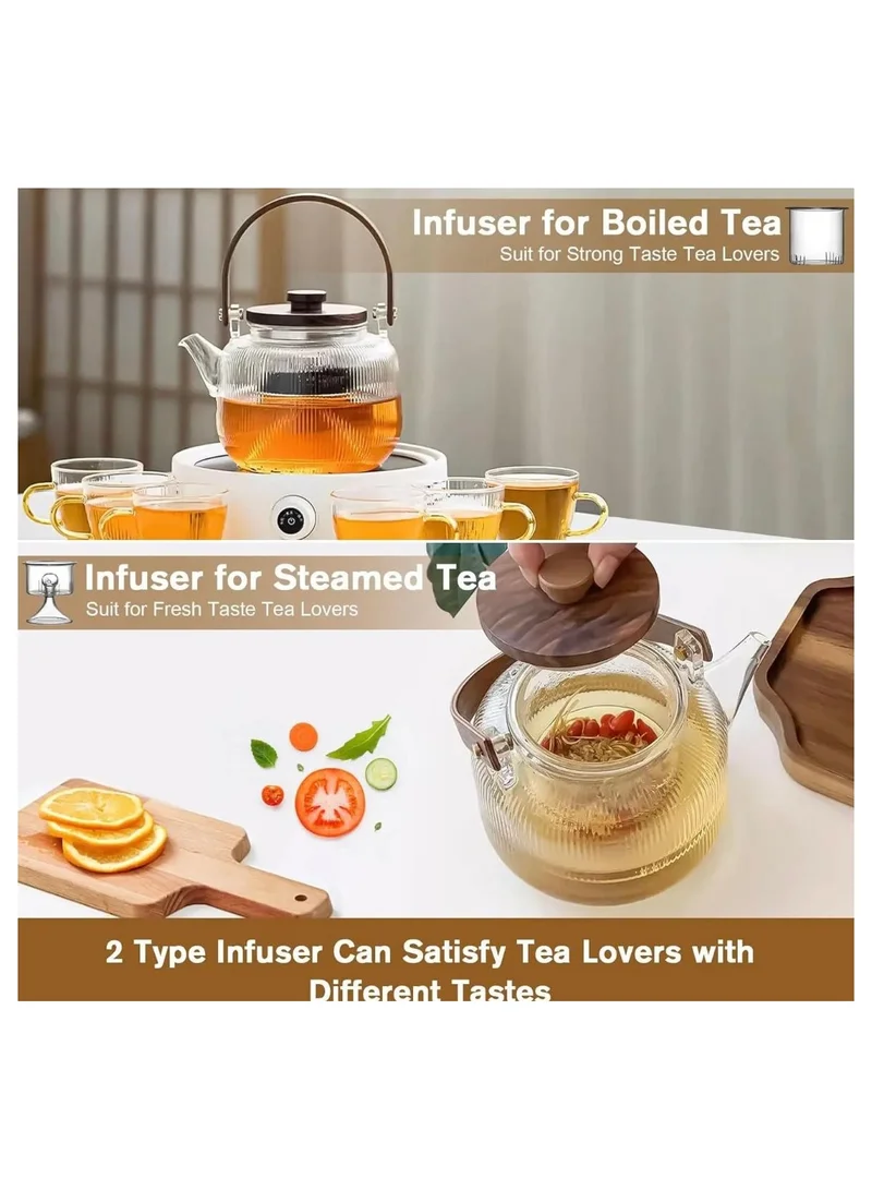 Quesera  Premium Afternoon tea time glass teapot with 6 glasses and wooden tray  | Best Price UAE