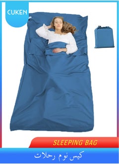 Cuken 115x210cm Sleeping Bag Liner with Storage Bag, Camping Travel Home Bed Sheet, Lightweight Breathable Hotel Compact Sacks (Blue)  - Image 1