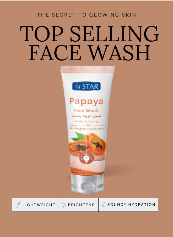 SZ Star Papaya Face Wash for Glow Boosting, Exfoliating & Hydration - Vitamin A, C, & E Rich Facial Cleanser for Brighter, Smoother, & Rejuvenated Skin - Nourishing & Moisturizing Foaming Facewash for All Skin Types - (200ml)  - Image 2