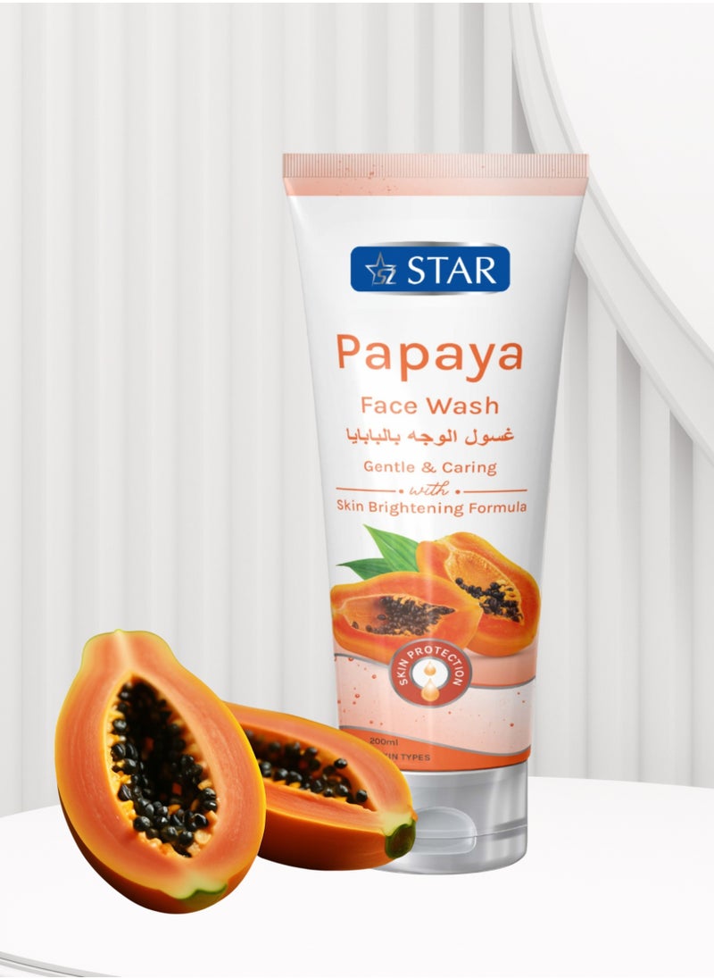 SZ Star Papaya Face Wash for Glow Boosting, Exfoliating & Hydration - Vitamin A, C, & E Rich Facial Cleanser for Brighter, Smoother, & Rejuvenated Skin - Nourishing & Moisturizing Foaming Facewash for All Skin Types - (200ml)  - Image 1