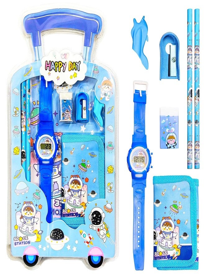 Case Creation 7 Item Cute Stationery Gift Set with School Supply Kit, Digital Watch, Wallet Birthday Return Gift for Kids 6-12 Boys Girls Assorted Color Design As Per Stock (Pack of 1) - Image 3