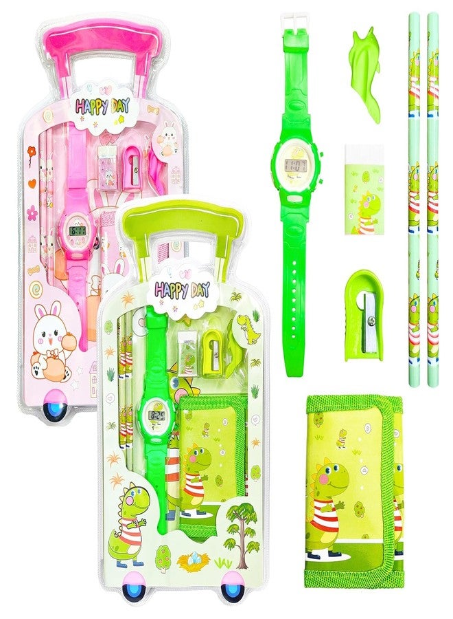 Case Creation 7 Item Cute Stationery Gift Set with School Supply Kit, Digital Watch, Wallet Birthday Return Gift for Kids 6-12 Boys Girls Assorted Color Design As Per Stock (Pack of 1) - Image 2