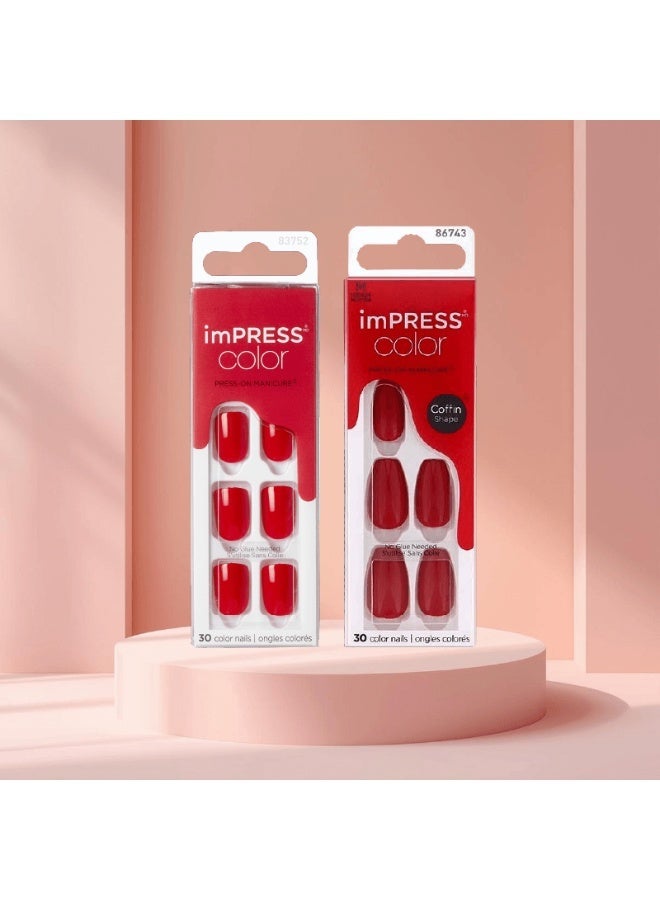 KISS Impress Color Nails Reddy Or Not & Kiss Impress Color Nails Medium Coffin- Reddy or Not IMC510CBundle - Image 1