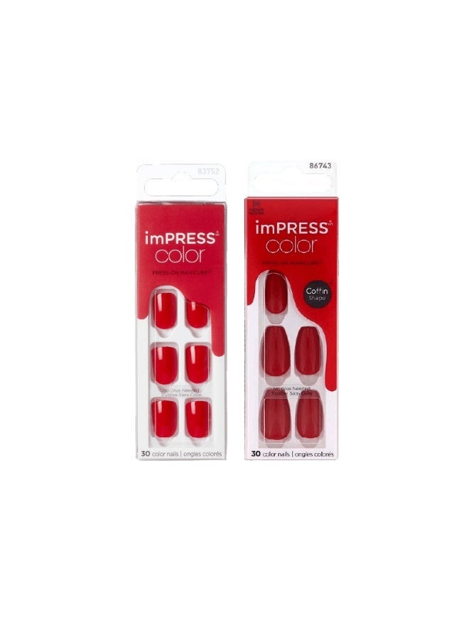 KISS Impress Color Nails Reddy Or Not & Kiss Impress Color Nails Medium Coffin- Reddy or Not IMC510CBundle - Image 2