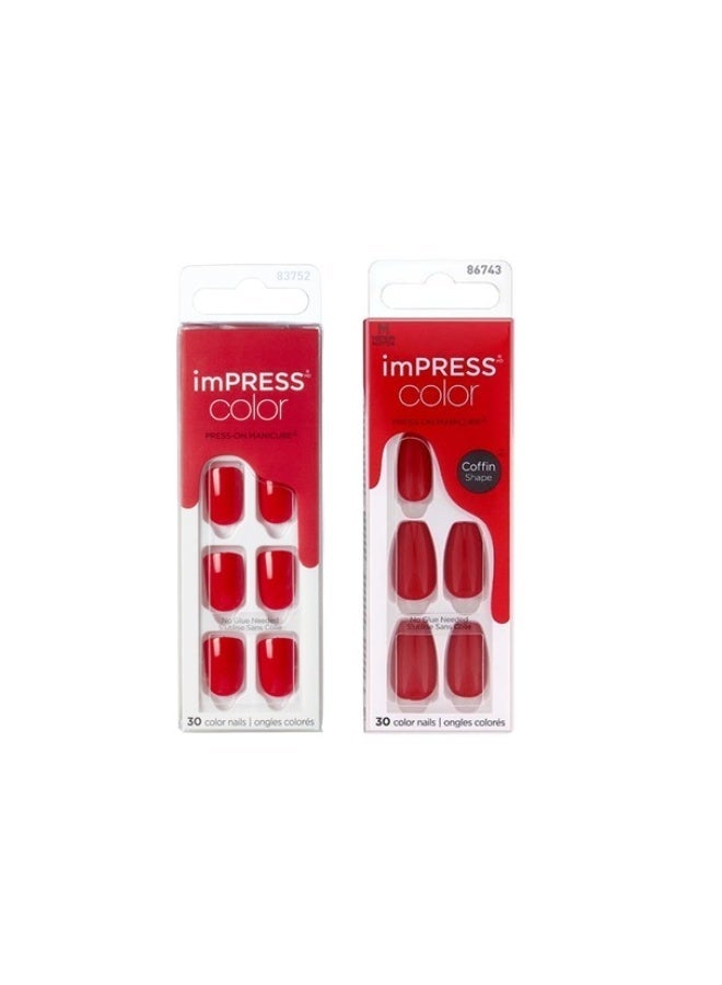 KISS Impress Color Nails Reddy Or Not & Kiss Impress Color Nails Medium Coffin- Reddy or Not IMC510CBundle - Image 3