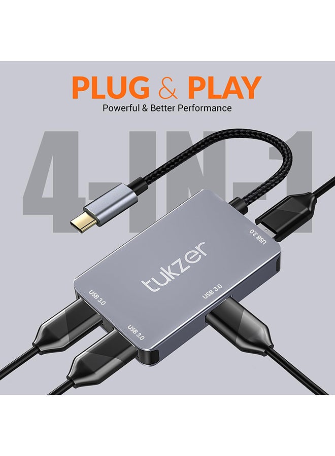 tuKZer Renewed - Tukzer 4-in-1 USB 3.0 Hub - Type C to USB A Splitter with 5Gbps Data Sync Speed for Laptops and PCs -Gray - Image 5