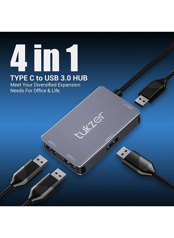 tuKZer Renewed - Tukzer 4-in-1 USB 3.0 Hub - Type C to USB A Splitter with 5Gbps Data Sync Speed for Laptops and PCs -Gray - Image 2