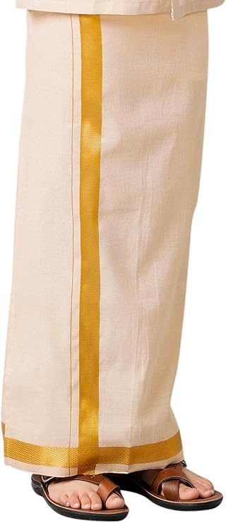 Chandrakala Shirt Dhoti Set for Boys Half Sleeve Tissue Jari South Indian Dress,5-6 Years Gold Beige (KB103GOL6) - Image 4