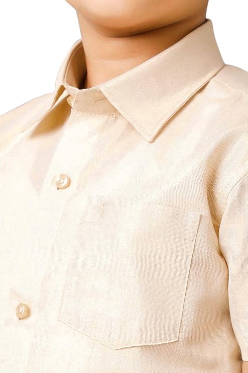 Chandrakala Shirt Dhoti Set for Boys Half Sleeve Tissue Jari South Indian Dress,5-6 Years Gold Beige (KB103GOL6) - Image 5