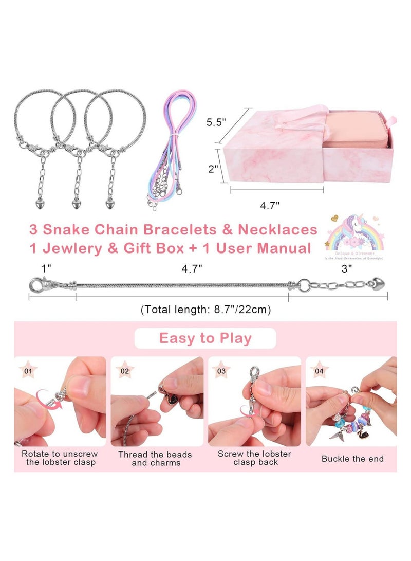 عام طقم صنع الأساور - مجموعة أدوات حرفية DIY مكونة من 68 قطعة للفتيات، تشمل خرزًا ورديًا وأ charms جذابة مثل وحيد القرن، وعروسة البحر، والقلوب. هدية مثالية لأعياد الميلاد أو المناسبات للأطفال من عمر 6 إلى 12 سنة. - Image 5