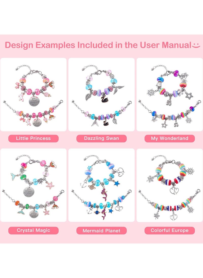 عام طقم صنع الأساور - مجموعة أدوات حرفية DIY مكونة من 68 قطعة للفتيات، تشمل خرزًا ورديًا وأ charms جذابة مثل وحيد القرن، وعروسة البحر، والقلوب. هدية مثالية لأعياد الميلاد أو المناسبات للأطفال من عمر 6 إلى 12 سنة. - Image 3