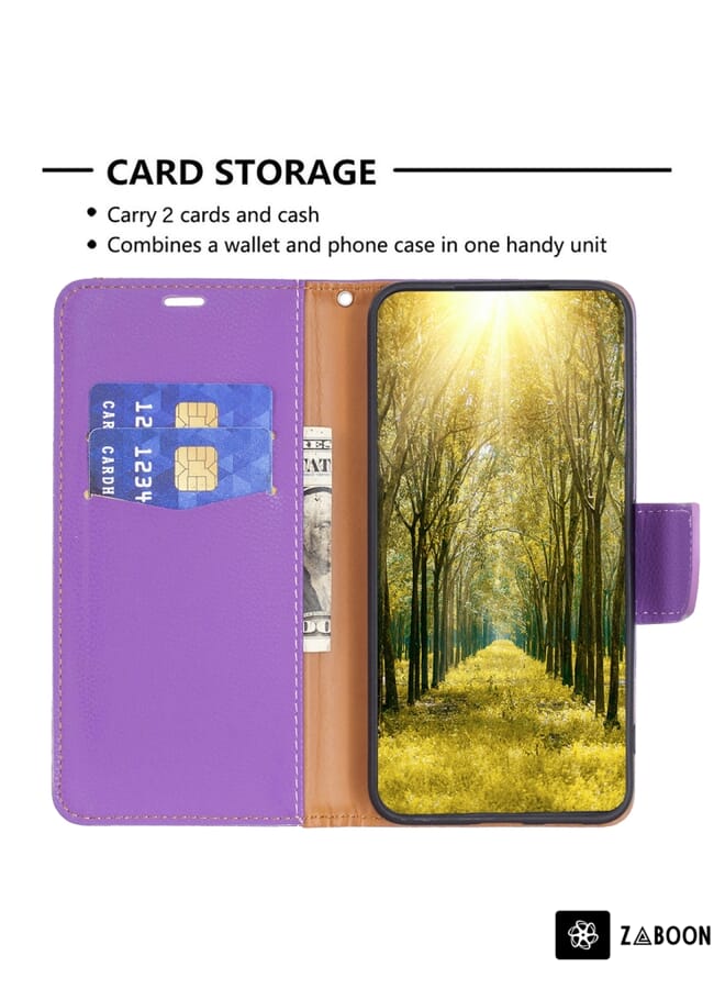 زبون إلى Samsung Galaxy S23 Ultra 5G Litchi Texture حافظة هاتف جلدية بلون نقي (أرجواني) - Image 5