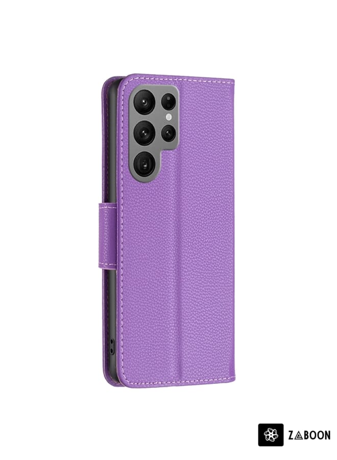 زبون إلى Samsung Galaxy S23 Ultra 5G Litchi Texture حافظة هاتف جلدية بلون نقي (أرجواني) - Image 3