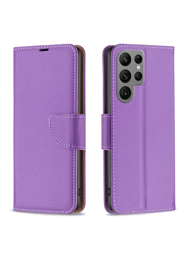 زبون إلى Samsung Galaxy S23 Ultra 5G Litchi Texture حافظة هاتف جلدية بلون نقي (أرجواني) - Image 1