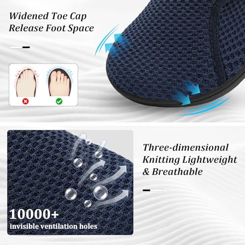 Scurtain Blue Shoes for Women Wide Width Non Slip Diabetic Shoes Adjustable Neuropathy Bunion Recovery Nursing Shoe Knitted Casual Walking Shoes Size 10 - Image 2