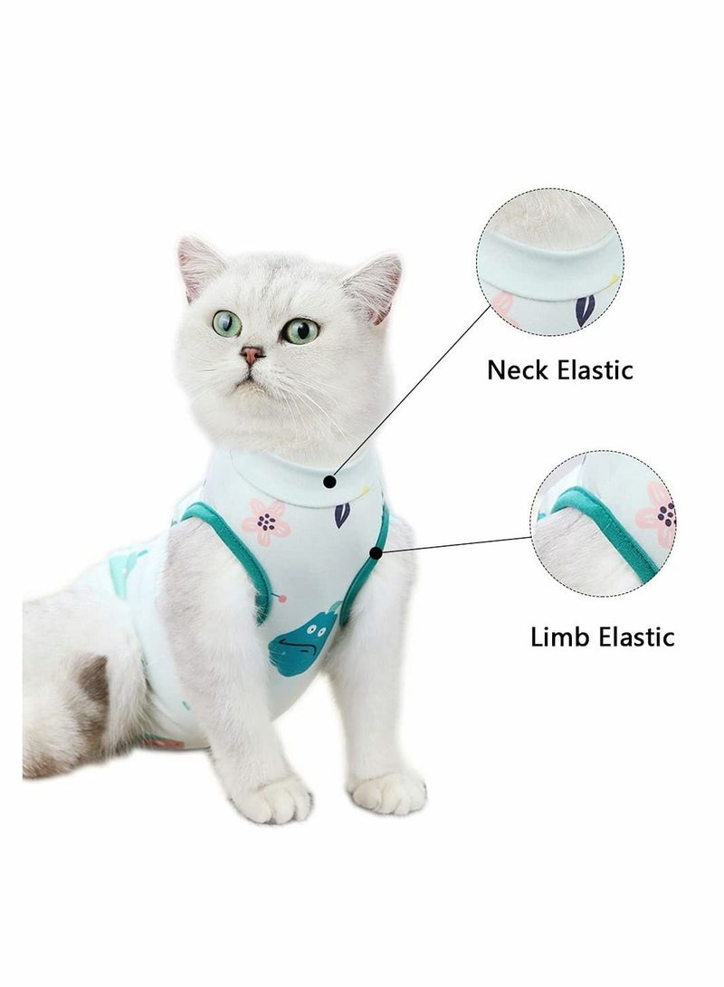 Excefore Dog/Cat Clothing Professional Recovery Suit With Anti Licking for Abdominal Wounds or Skin Diseases, Indoor Clothing E-Collar for Cats After sterilization, Surgery - Green L - Image 2