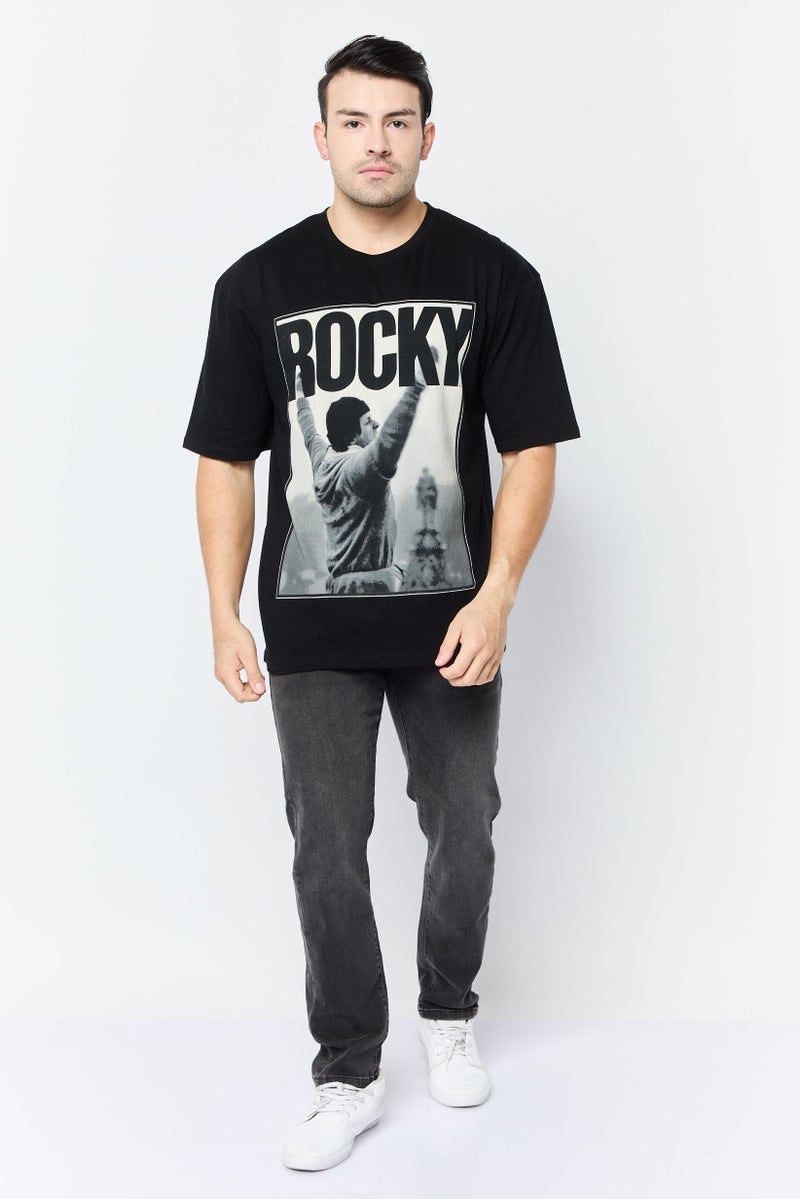 Rocky تي شيرت رجالي بأكمام طويلة وياقة دائرية، أسود - Image 3