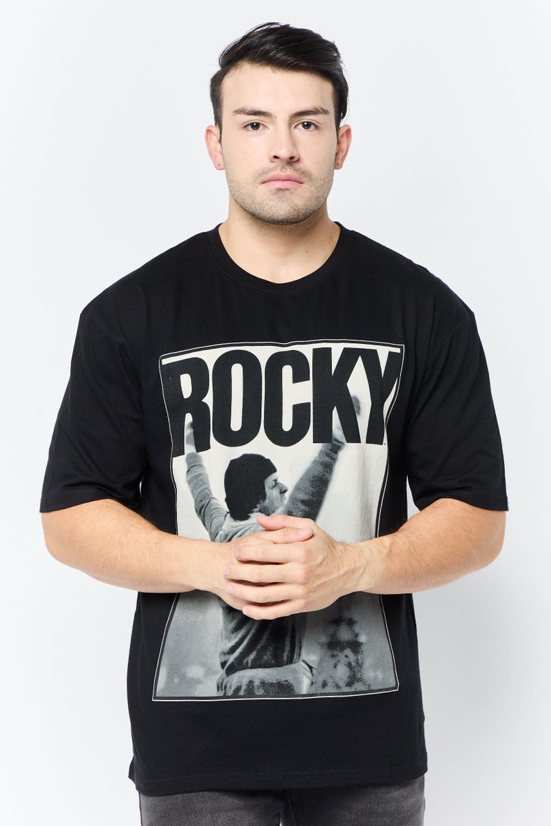 Rocky تي شيرت رجالي بأكمام طويلة وياقة دائرية، أسود - Image 1