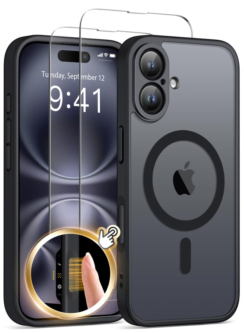 جولبينبوكس جراب مغناطيسي لهاتف iPhone 16 Plus مع زر التقاط للتحكم في الكاميرا، متوافق مع MagSafe، [حماية كاملة للكاميرا] [واقي شاشة 2X] غطاء هاتف شفاف غير لامع لهاتف iPhone 16 Plus مقاس 6.7 بوصة (أسود) - Image 1