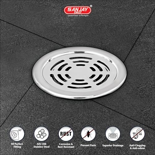 Sanjay Chilly SS Floor Drain Cover Jali 3 INCH Waste Water Drainer Strainer Kitchen Floor Sink Washbasin Toilet Anti Cockroach & Insects Bathroom Gratings (TOF - Round Ringo - Silver) - Image 2