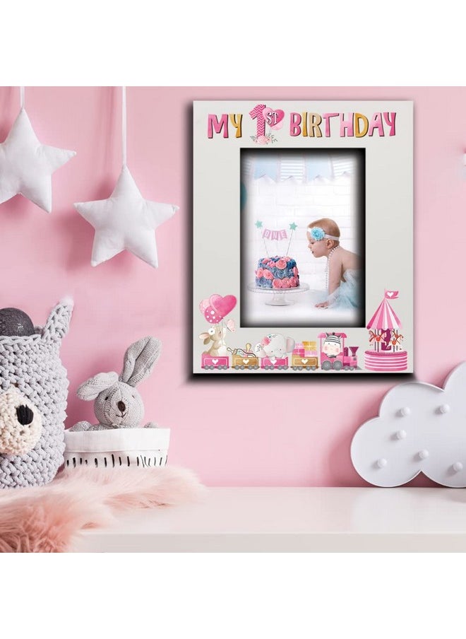 BELLA BUSTA - My 1St Birthdaybaby Boy Baby Girl First Birthdayuv Print Wood Picture Frame (Girl 5X7 Vertical) - Image 1