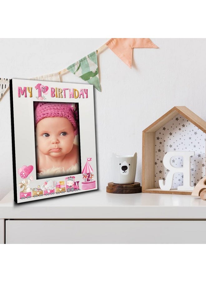 BELLA BUSTA - My 1St Birthdaybaby Boy Baby Girl First Birthdayuv Print Wood Picture Frame (Girl 5X7 Vertical) - Image 1