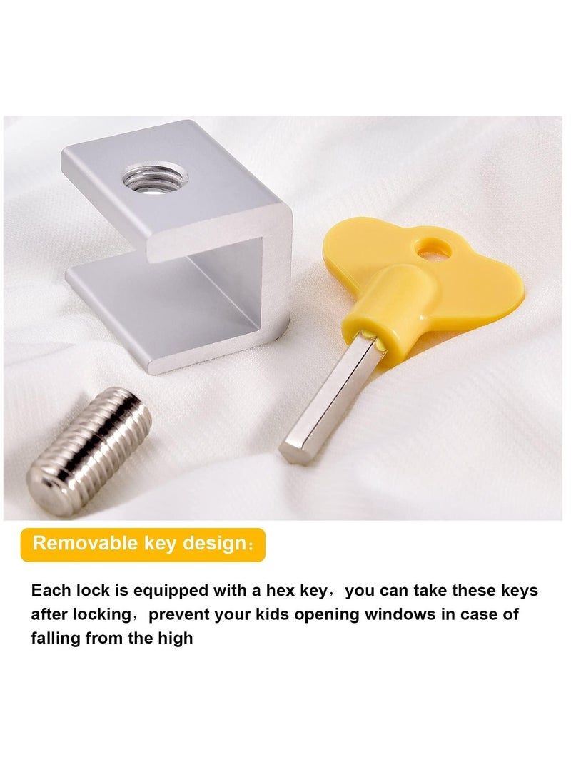 Sliding Window Locks Adjustable Security Window Lock Window Stoppers Aluminum with Key Childproof Safety Window Lock Clamps for Vertical Horizontal Slide Door Windows(8 PCS)