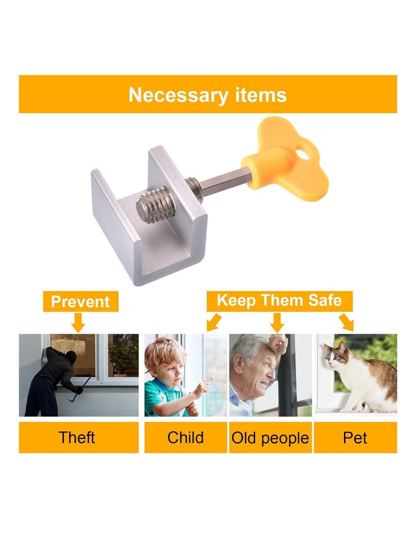 Sliding Window Locks Adjustable Security Window Lock Window Stoppers Aluminum with Key Childproof Safety Window Lock Clamps for Vertical Horizontal Slide Door Windows(8 PCS)