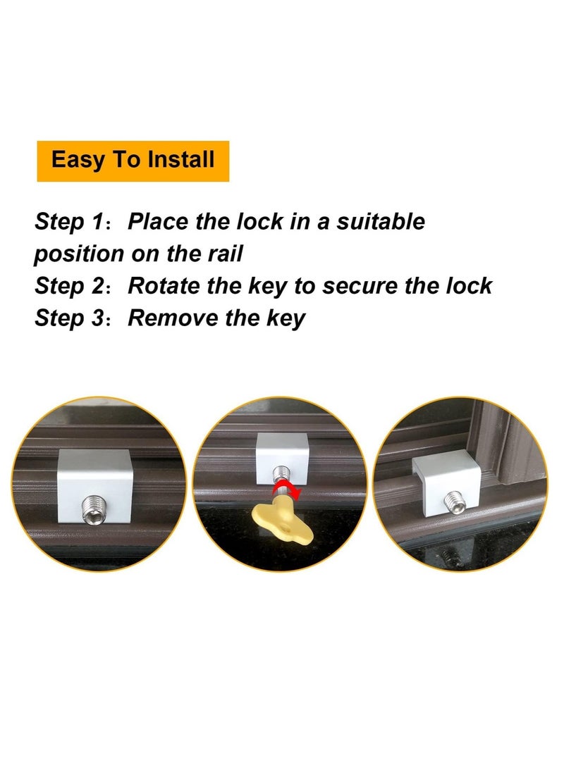 Sliding Window Locks Adjustable Security Window Lock Window Stoppers Aluminum with Key Childproof Safety Window Lock Clamps for Vertical Horizontal Slide Door Windows(8 PCS)