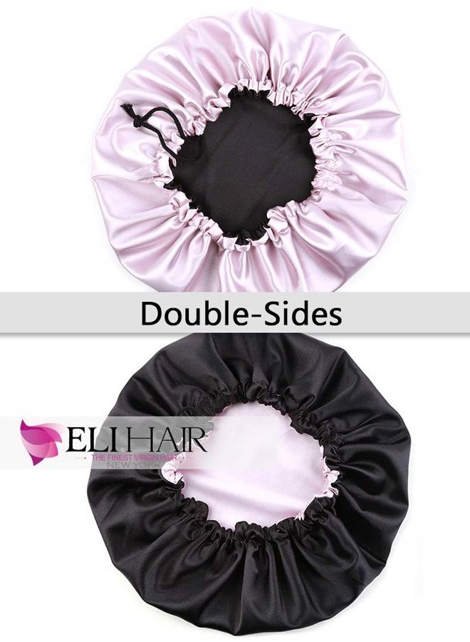 ELIHAIR Stain Bonnet Silky Sleep Cap Adjustable Satin Cap for Night Sleeping Hair Bonnet Reversible Double Layer X-Large Size Light Purple/Black - Image 2