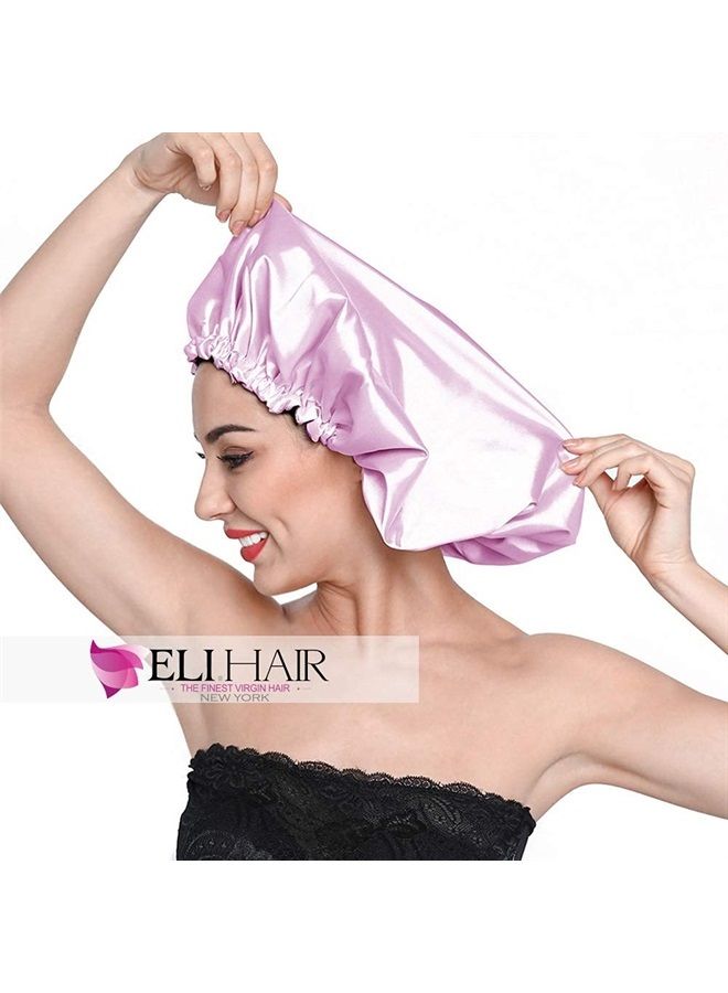 ELIHAIR Stain Bonnet Silky Sleep Cap Adjustable Satin Cap for Night Sleeping Hair Bonnet Reversible Double Layer X-Large Size Light Purple/Black - Image 4
