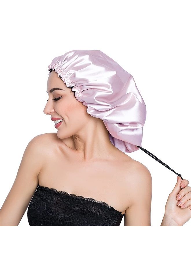 ELIHAIR Stain Bonnet Silky Sleep Cap Adjustable Satin Cap for Night Sleeping Hair Bonnet Reversible Double Layer X-Large Size Light Purple/Black - Image 5