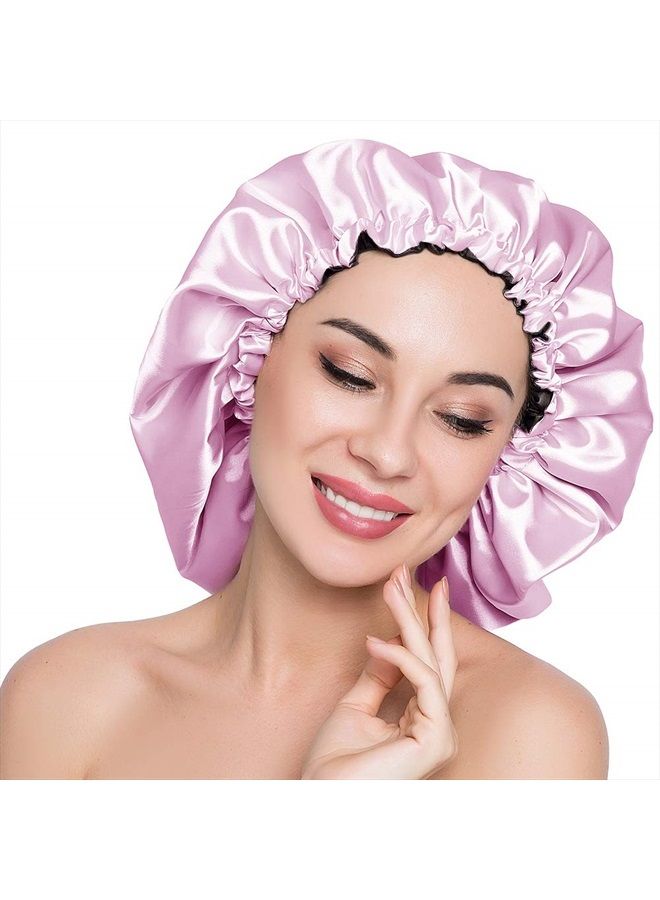 ELIHAIR Stain Bonnet Silky Sleep Cap Adjustable Satin Cap for Night Sleeping Hair Bonnet Reversible Double Layer X-Large Size Light Purple/Black - Image 1