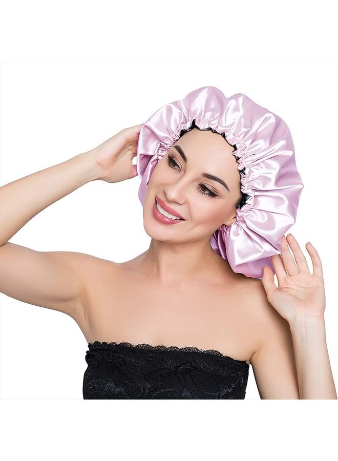 ELIHAIR Stain Bonnet Silky Sleep Cap Adjustable Satin Cap for Night Sleeping Hair Bonnet Reversible Double Layer X-Large Size Light Purple/Black - Image 3