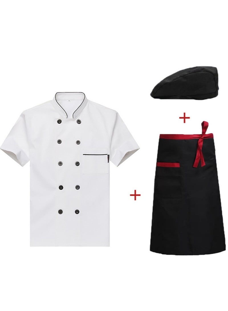 Loquat Chef Uniform Apron Suit Short Sleeves with a Hat Suitable For Hotel Western Restaurant White  - Image 1