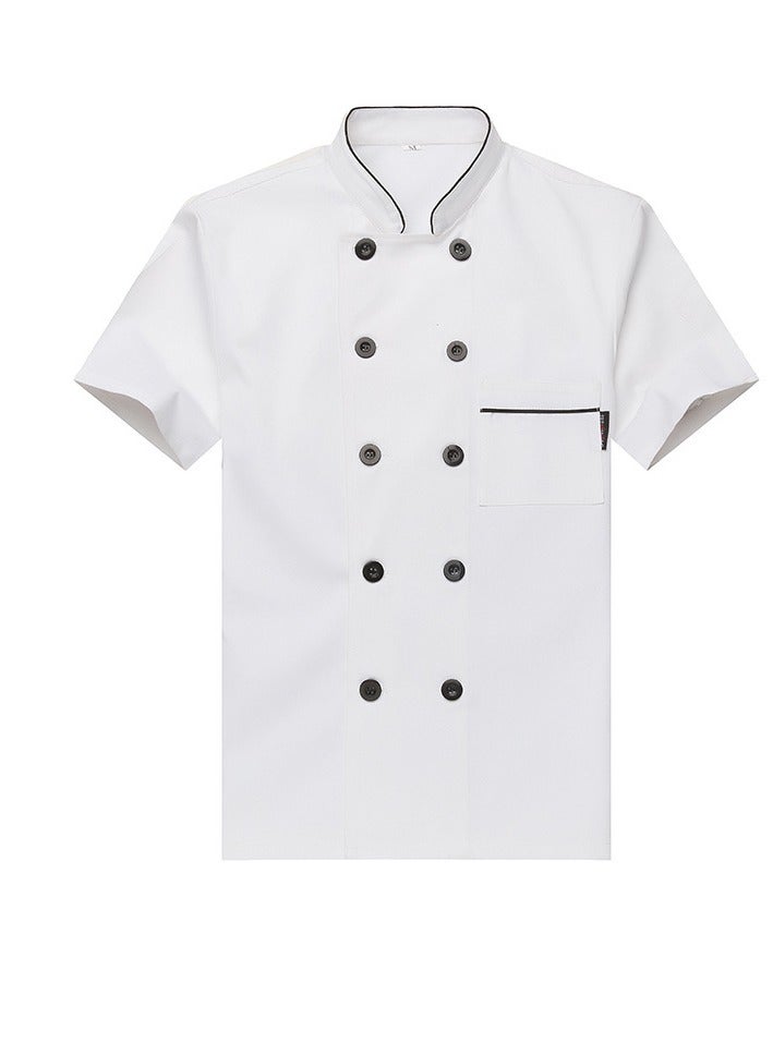 Loquat Chef Uniform Apron Suit Short Sleeves with a Hat Suitable For Hotel Western Restaurant White  - Image 2