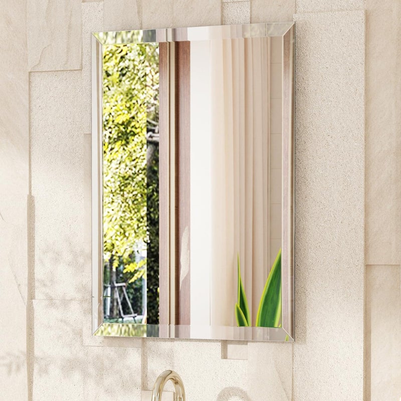 VocalStar مرآة حمام بدون إطار من VocalStar، مقاس 22" x 30" على شكل مستطيل مع حافة مقعرة، مرآة زخرفية عصرية مناسبة لغرفة المعيشة، المدخل، وغرفة النوم | زجاج مقاوم للكسر بسمك 1/4 بوصة - Image 1