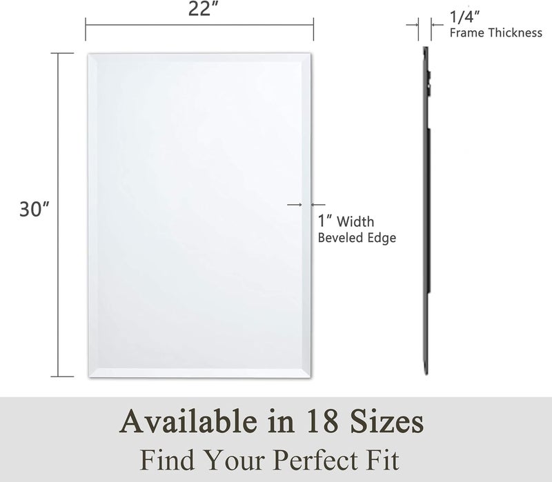 VocalStar مرآة حمام بدون إطار من VocalStar، مقاس 22" x 30" على شكل مستطيل مع حافة مقعرة، مرآة زخرفية عصرية مناسبة لغرفة المعيشة، المدخل، وغرفة النوم | زجاج مقاوم للكسر بسمك 1/4 بوصة - Image 2