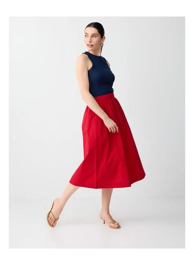 Jimmy Key Red 100% Cotton Normal Waist Comfortable Fit Midi Skirt.