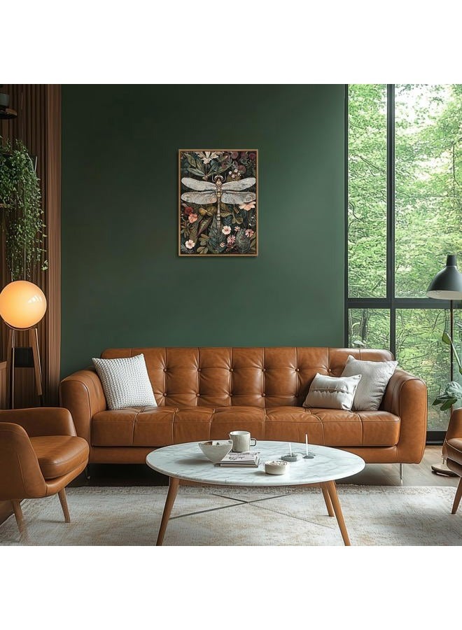 Djmwtb Vintage Dragonfly Framed Wall Art Green Botanical Canvas Art Prints Boho Flower Pictures Wall Decor Nature Floral Paintings Artwork for Living Room Bedroom Bathroom Office 12x16in - Image 4