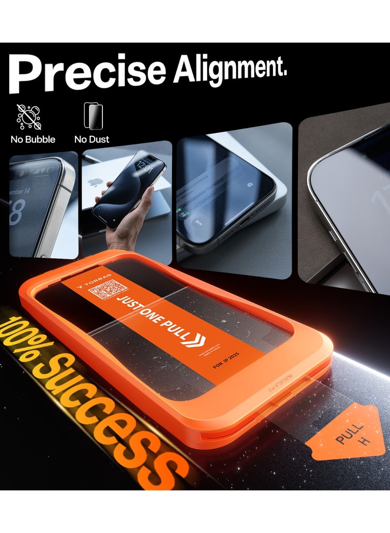 TORRAS iPhone 17 Pro Screen Protector, 9H+ Aerospace Tempered Glass, One-Step Installation, Military Grade Shatterproof Full Coverage, Bubble-Free Protection – Clear - Image 3