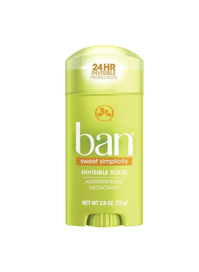 Ban Invisible Solid Antiperspirant and Deodorant for Women and Men, Sweet Simplicity Scent, 2.6 Oz. - Image 1