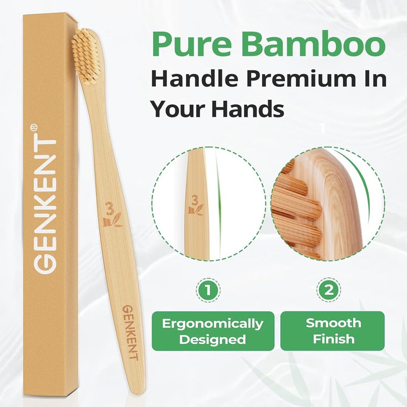 genkent Medium Bristle Bamboo Toothbrushes for Adults, 12 Pack, 0.2mm Bristles - Image 4
