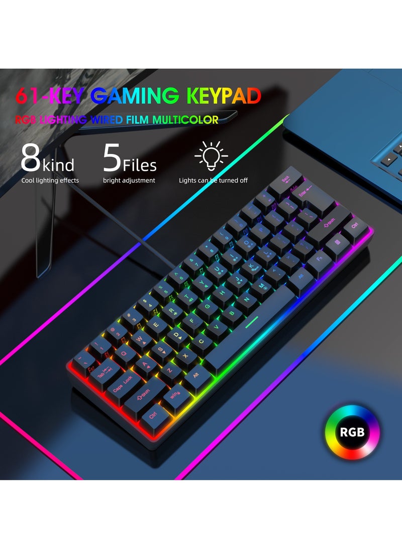 BORTONY - Gaming Keyboard Mechanical 61 Keys Ultra Compact Wired PC Keyboard with RGB Backlit FN Combination Multifunction Shortcut Keys Perfect for Gaming and Work - Image 1