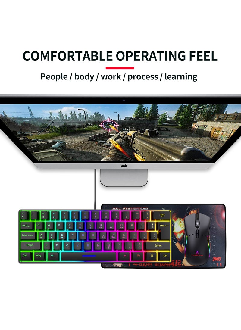 BORTONY - Gaming Keyboard Mechanical 61 Keys Ultra Compact Wired PC Keyboard with RGB Backlit FN Combination Multifunction Shortcut Keys Perfect for Gaming and Work - Image 1
